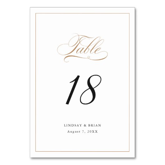 エレガント書金ゴールドスクリプモダント結婚の テーブルナンバー (裏面)