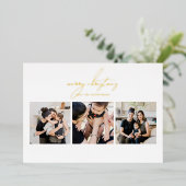 エレガント書MERRY CHRISTMAS 3 Photo Collage 箔シーズンカード (立ち正面)