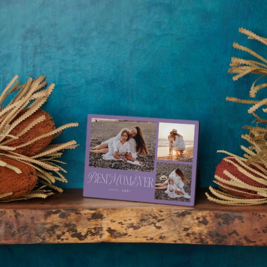 エレガント最高の母は常に紫のコラージュ フォトプラーク (側面)