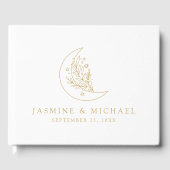 エレガント月と星の金ゴールド写真結婚の ゲストブック (正面)