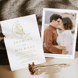 エレガント月と星の金ゴールド写真結婚の 招待状