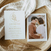 エレガント月と星の金ゴールド写真結婚の 招待状