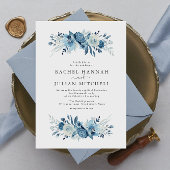 エレガント月光の青い水色のフローラ結婚 招待状
