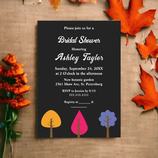 エレガント木カラフル黒秋ブライダルシャワー 招待状