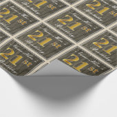 エレガント木フェイク材フェイク、金ゴールド21歳の誕生日+名前 ラッピングペーパー (角)