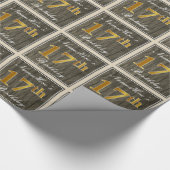 エレガント木フェイク材、フェイク金ゴールド17番目の誕生日+名前 ラッピングペーパー (角)