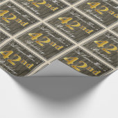 エレガント木フェイク材、フェイク金ゴールド42番目の誕生日+名前 ラッピングペーパー (角)