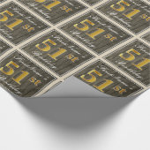 エレガント木フェイク材、フェイク金ゴールド51番目の誕生日+名前 ラッピングペーパー (角)