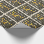 エレガント木フェイク材、フェイク金ゴールド52番目の誕生日+名前 ラッピングペーパー (角)