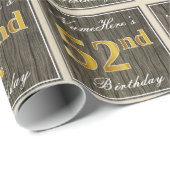 エレガント木フェイク材、フェイク金ゴールド52番目の誕生日+名前 ラッピングペーパー (ロールコーナー)
