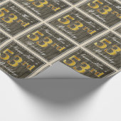 エレガント木フェイク材、フェイク金ゴールド53番目の誕生日+名前 ラッピングペーパー (角)