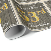 エレガント木フェイク材、フェイク金ゴールド53番目の誕生日+名前 ラッピングペーパー (ロールコーナー)