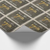 エレガント木フェイク材、フェイク金ゴールド7番目の誕生日+名前 ラッピングペーパー (角)