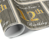 エレガント木フェイク、フェイク金ゴールド12誕生日+名前 ラッピングペーパー (ロールコーナー)