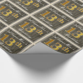 エレガント木フェイク、フェイク金ゴールド13番目の誕生日+名前 ラッピングペーパー (角)