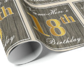 エレガント木フェイク、フェイク金ゴールド18誕生日+名前 ラッピングペーパー (ロールコーナー)