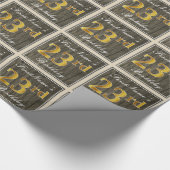 エレガント木フェイク、フェイク金ゴールド23番目の誕生日+名前 ラッピングペーパー (角)