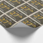 エレガント木フェイク、フェイク金ゴールド27誕生日+名前 ラッピングペーパー (角)