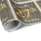 エレガント木フェイク、フェイク金ゴールド27誕生日+名前 ラッピングペーパー (ロールコーナー)
