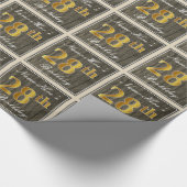 エレガント木フェイク、フェイク金ゴールド28誕生日+名前 ラッピングペーパー (角)