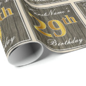エレガント木フェイク、フェイク金ゴールド29誕生日+名前 ラッピングペーパー (ロールコーナー)
