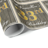 エレガント木フェイク、フェイク金ゴールド33番目の誕生日+名前 ラッピングペーパー (ロールコーナー)