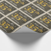 エレガント木フェイク、フェイク金ゴールド35誕生日+名前 ラッピングペーパー (角)