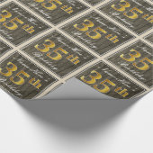 エレガント木フェイク、フェイク金ゴールド35誕生日+名前 ラッピングペーパー (角)