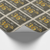 エレガント木フェイク、フェイク金ゴールド36誕生日+名前 ラッピングペーパー (角)