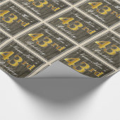 エレガント木フェイク、フェイク金ゴールド43番目の誕生日+名前 ラッピングペーパー (角)