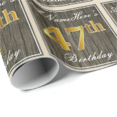 エレガント木フェイク、フェイク金ゴールド47番目の誕生日+名前 ラッピングペーパー (ロールコーナー)