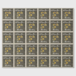 エレガント木フェイク、フェイク金ゴールド5誕生日+名前 ラッピングペーパー