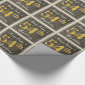 エレガント木フェイク、フェイク金ゴールド54番目の誕生日+名前 ラッピングペーパー (角)