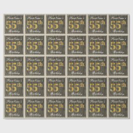 エレガント木フェイク、フェイク金ゴールド55誕生日+名前 ラッピングペーパー