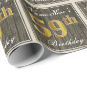 エレガント木フェイク、フェイク金ゴールド59誕生日+名前 ラッピングペーパー (ロールコーナー)