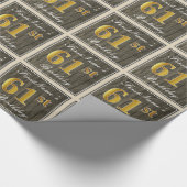 エレガント木フェイク、フェイク金ゴールド61番目の誕生日+名前 ラッピングペーパー (角)