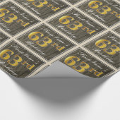 エレガント木フェイク、フェイク金ゴールド63番目の誕生日+名前 ラッピングペーパー (角)