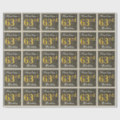 エレガント木フェイク、フェイク金ゴールド63番目の誕生日+名前 ラッピングペーパー (フラット)