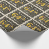 エレガント木フェイク、フェイク金ゴールド64番目の誕生日+名前 ラッピングペーパー (角)