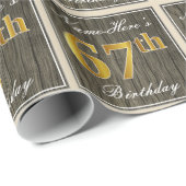 エレガント木フェイク、フェイク金ゴールド67番目の誕生日+名前 ラッピングペーパー (ロールコーナー)