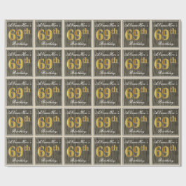 エレガント木フェイク、フェイク金ゴールド69誕生日+名前 ラッピングペーパー