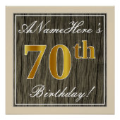 エレガント木フェイク、フェイク金ゴールド70誕生日+名前 ポスター (正面)