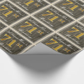 エレガント木フェイク、フェイク金ゴールド71番目の誕生日+名前 ラッピングペーパー (角)