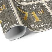 エレガント木フェイク、フェイク金ゴールド71番目の誕生日+名前 ラッピングペーパー (ロールコーナー)