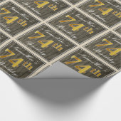 エレガント木フェイク、フェイク金ゴールド74番目の誕生日+名前 ラッピングペーパー (角)