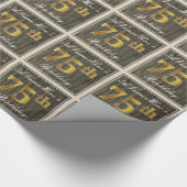 エレガント木フェイク、フェイク金ゴールド75誕生日+名前 ラッピングペーパー (角)