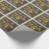 エレガント木フェイク、フェイク金ゴールド76番目の誕生日+名前 ラッピングペーパー (角)