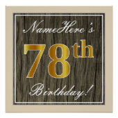 エレガント木フェイク、フェイク金ゴールド78誕生日+名前 ポスター (正面)