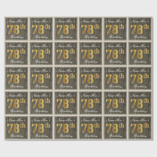 エレガント木フェイク、フェイク金ゴールド78誕生日+名前 ラッピングペーパー (フラット)