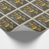 エレガント木フェイク、フェイク金ゴールド79誕生日+名前 ラッピングペーパー (角)